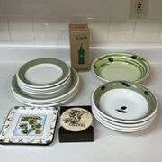 Olive themed dishes, Maxam, JAM, olive oil bottle, snack tray, coasters