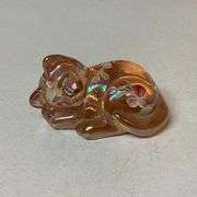 Sleeping Fenton Glass cat, hand decorated with tag