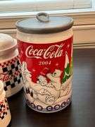 Coca-Cola ceramic canister set and cookie jar, up to 10" T