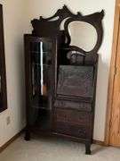 Antique secretary with curved glass and drop front desk with key