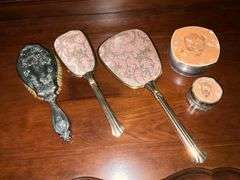 Dresser set, dresser boxes, hand held mirror and brush