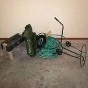 Garden hose, sprinkler, gardening seat, leaf bag holder, tarp, etc.