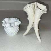 Small milk glass hobnail rose bowl