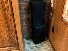 Wood entertainment center with electronics