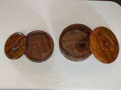 Pair of wooden turned boxes with lids