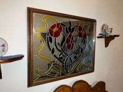 Framed faux stain glass mirror 23" x 19"