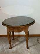 Ethan Allen round end table with glass top