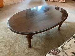 Ethan Allen oval coffee table with glass top