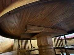 Single pedestal oak? Kitchen table, 53" W with 18" leaf