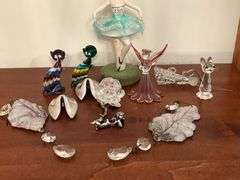 Ballerina figurine, blown glass pieces, pewter fortune cookies, etc.