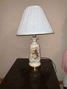 Table lamp with hand decorated floral lamp, broken finial