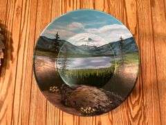 Hand painted saw blade clock, artist signed