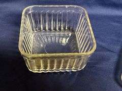 Vintage clear glass refrigerator dish with lid