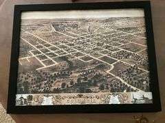 Sue Gerard book, local church plates, framed print of Columbia, Boone County 1869
