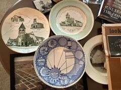 Sue Gerard book, local church plates, framed print of Columbia, Boone County 1869