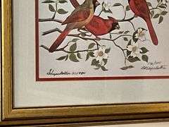 Cardinals by Schaperkotter, 1984, No. 236/300, framed and matted 11 1/2" x 9 1/2"