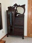 Antique secretary with curved glass and drop front desk with key