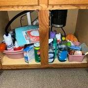 Cleaning supplies, rug