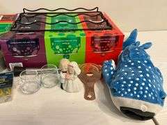 Fridge wine rack, hat, shot glasses, WWF fanny pack, etc.