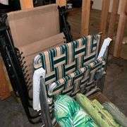 Folding lounger, lawn chairs, cushions, etc.
