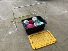 Soccer balls, small net, softballs, wiffle balls, etc.