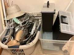 File boxes, hangers, tote, clothes basket, etc.