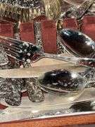 Godinger sliver plated flatware in wooden box.