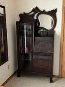 Antique secretary with curved glass and drop front desk with key