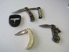 Motorcycle themed knife, sharpener, Bat Materson knife, bald eagle-handle knife