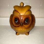 Owl cookie jar, small chip on base, 9 1/2" T