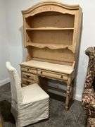 2 piece desk with bookshelf top and chair