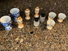 China pieces, salt cellars, salt and pepper shakers, egg cups