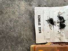 Fishing tackle, hooks, bobbers, sinkers, line, tackle box, etc.