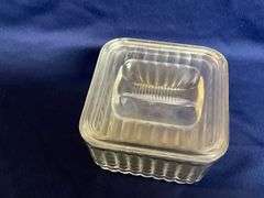 Vintage clear glass refrigerator dish with lid