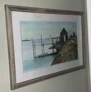 Fisherman getting ready for their day watercolor by Jack O'Hara, framed and matted