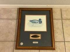 Mallard duck print with feather, 18" x 23".