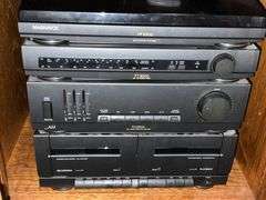 Wood entertainment center with electronics