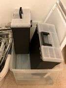 File boxes, hangers, tote, clothes basket, etc.