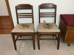 Pair of vintage chairs with needlepoint seats