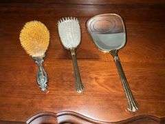 Dresser set, dresser boxes, hand held mirror and brush