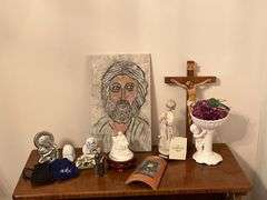 Religious figurines, Madonna and child, rosaries