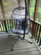 Hanging egg chair with cushion and stand