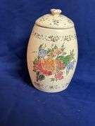 Pottery cookie jar with fruit pattern