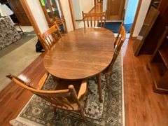 Ethan Allen dining table with (2) 15" W leaves, 38" x 56"