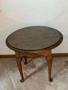 Ethan Allen round end table with glass top