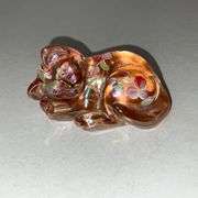 Sleeping Fenton Glass cat, hand decorated with tag