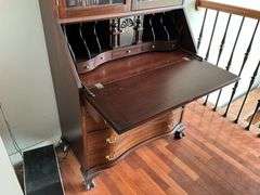 Antique drop front desk with book case and key