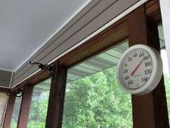 Five metal hooks, thermometer
