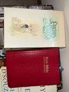 Assortment of books, Italian, dictionary, genealogy books, Holy Bible