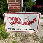 Grasshopper Mowers metal sign, rough shape